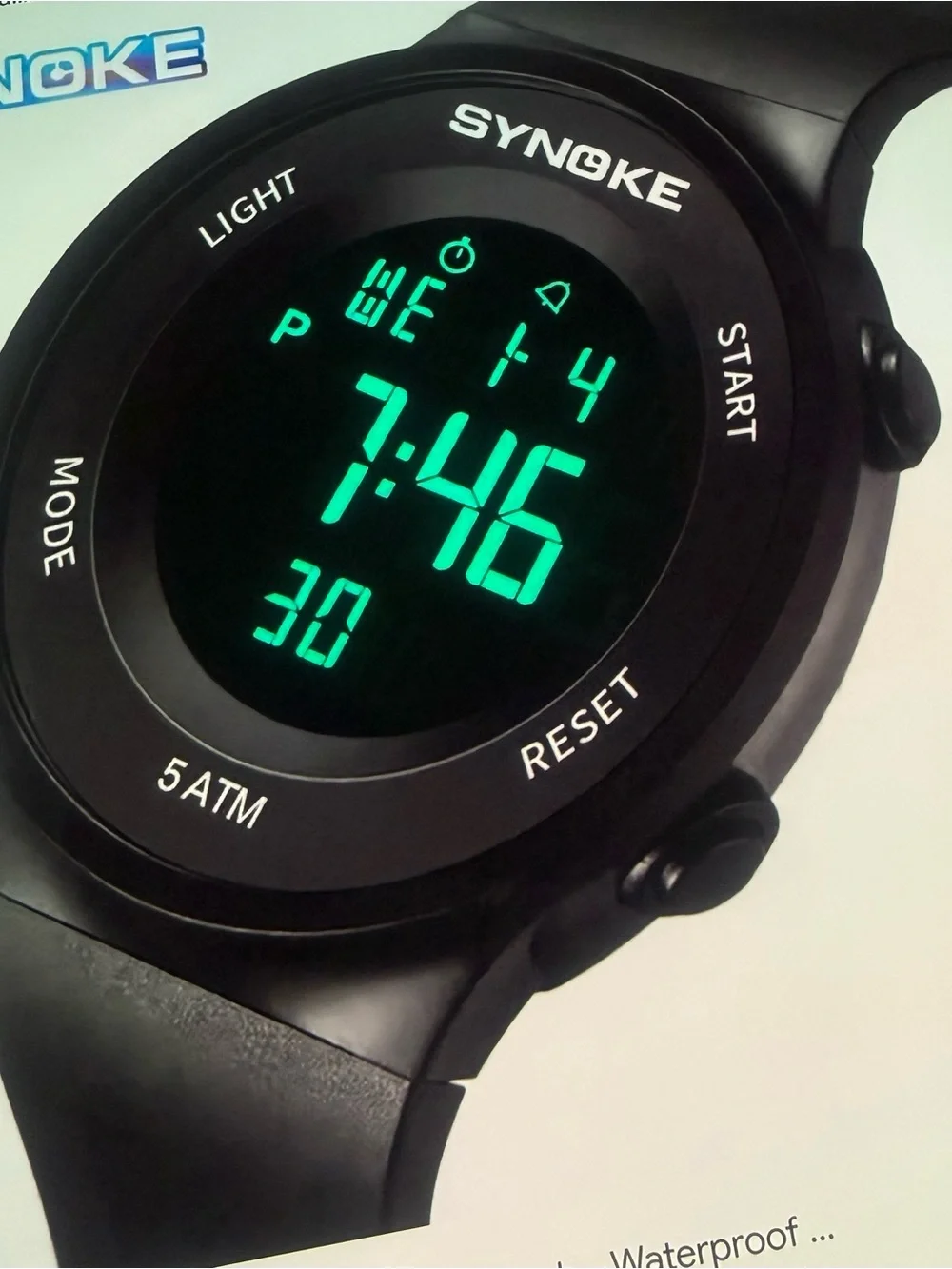 Black Digital Sports Smartwatch with Green LED Display